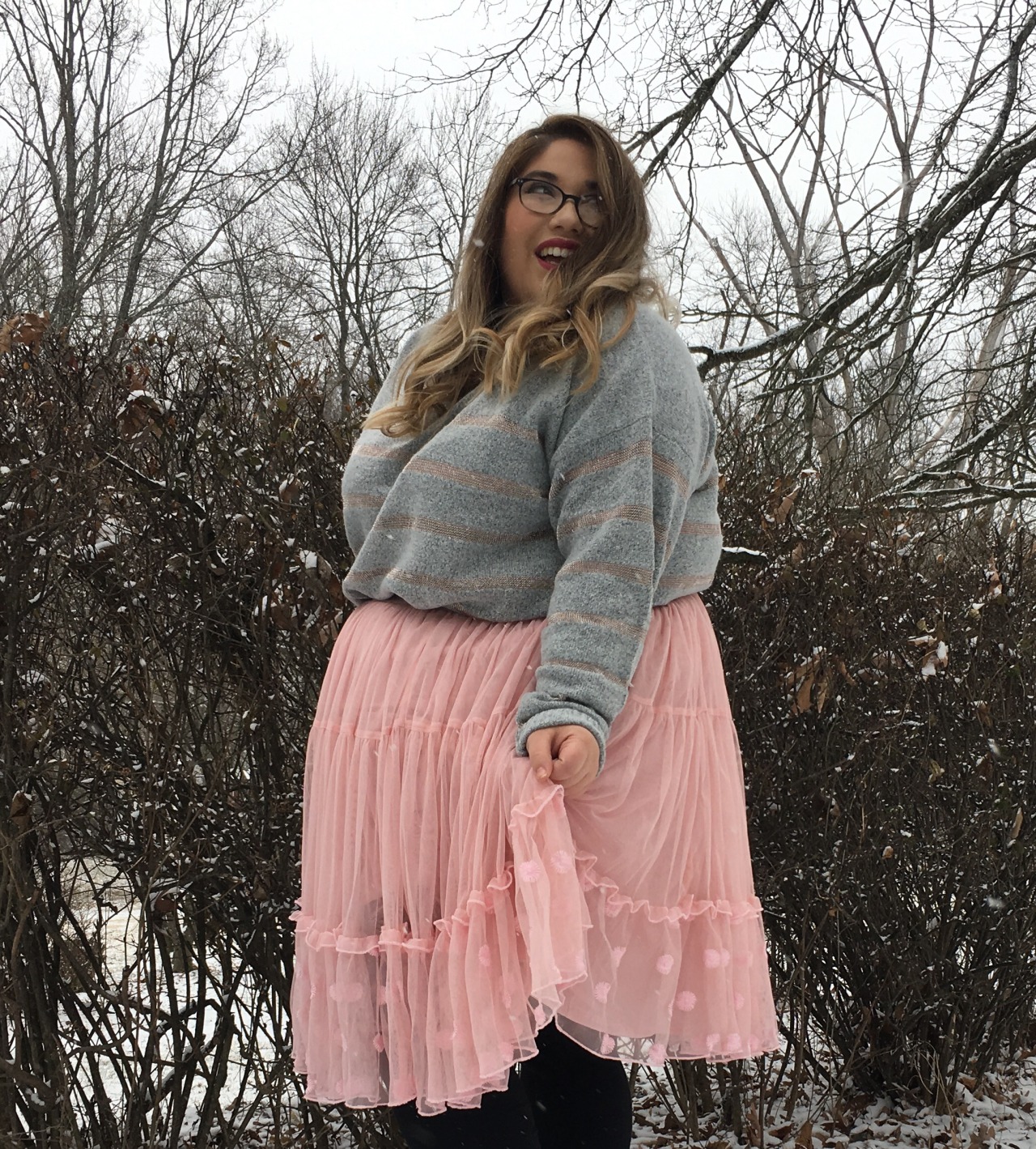 lizzies-looks:First outfit of the day of 2017! The sweater and skirt are from Lane