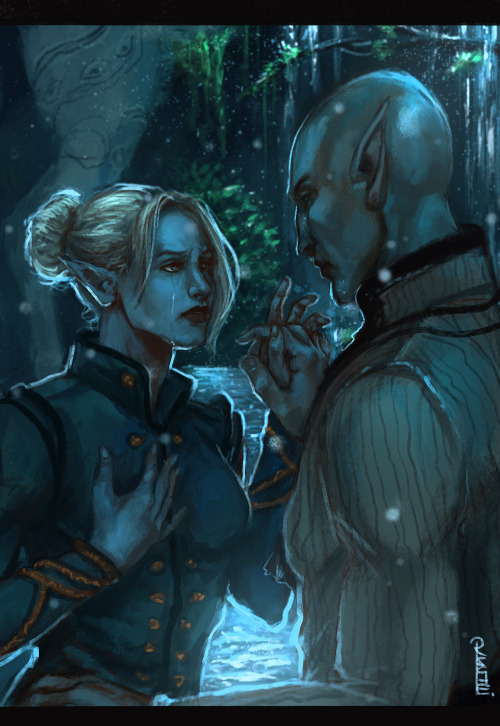 ruxandralache:Solavellan Commissions, from sketches to final paintings. Poor broken-hearted Lavellan