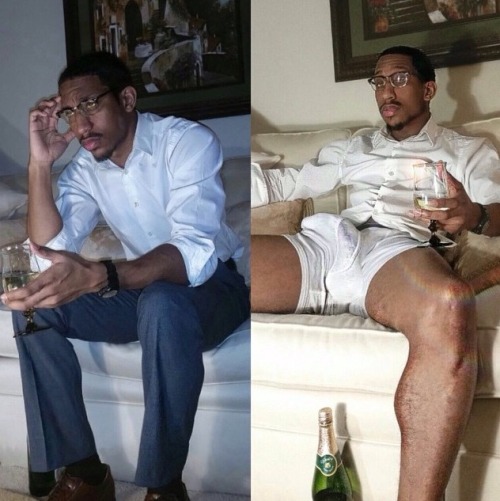 queadonis:  black4white:  one drink leads to another  Sexy daddy with all that man meat between his legs. Always reblog