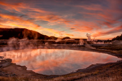 skunkbear:  If Yellowstone Could Talk, It Might Squeak. Blame The Helium. Image: Sunset on the Firehole River, Yellowstone National Park by Bill Young. 