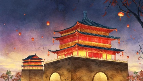 peonypavillion:一世长安 (Chang’an of a Lifetime) by 风一伊 (Feng Yi Yi) depicts the Bell Tower of Xi’an in 