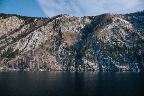 Yenisei River, Cheremushki town, Khakassia, Russia. December 2013.