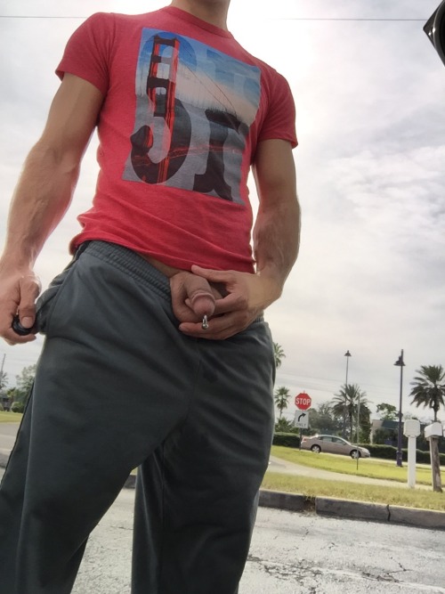 exposedhotguys: Flashing my dick next to a busy road! Check out all the cars passing by! To see more