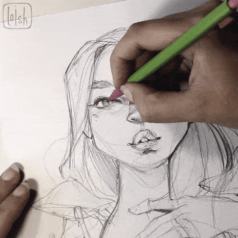 sketching process gifset ~ for fun!the bottom 2 sketches will be for sale thru my kickstarter! it go