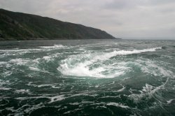 sixpenceee:  MaelstromsThese truly massive whirlpools form when conflicting tidal flows meet. The swirling vortex is powerful enough to pull in swimmers and small boats. The most powerful is Saltstraumen, located outside Norway.