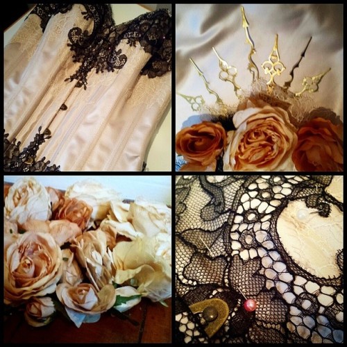 IN PROGRESS: Currently working on a steampunk bridal outfit. Lots of handstitching on chantilly lace