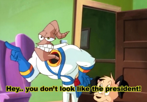 blunder-meatman:  basthetumblehog:  This show is from 1996. and they still are the only persons clever enough to make this joke. good job jim. good job.  Earthworm Jim is pure, concentrated 90s humor 