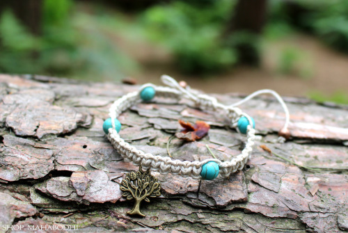 shopmahabodhi:Turquoise Tree of Life Charm Hemp BraceletBeautiful woven/macrame hemp bracelet in a l