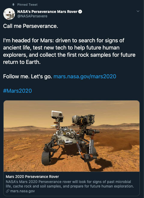 Allow us to reintroduce someone … the name’s Perseverance. With this new name, our Mars 2020 