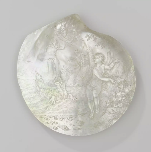 undines:Two carved oyster shells, Cornelis Bellekin (attributed to), c. 1670 - c. 1700, with scenes 