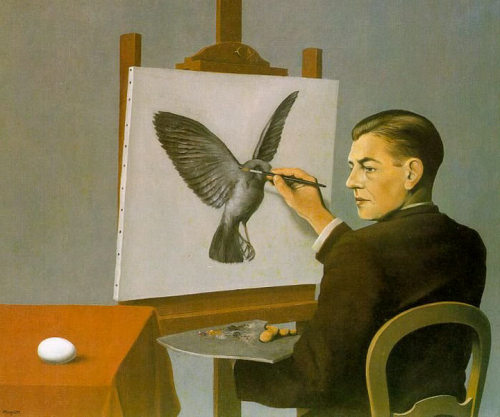 artist-rene-magritte: Clairvoyance (Self Portrait), 1936, René MagritteMedium: oil,canvas