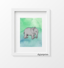 Canvaspaintings:  Baby Elephant Watercolor Art Print, Nursery Wall Decor, Baby Art,