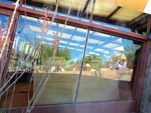 Self Portrait With Tour Group Viewing Studio Building, Taliesin West, Scottsdale, Arizona, 2014.In a