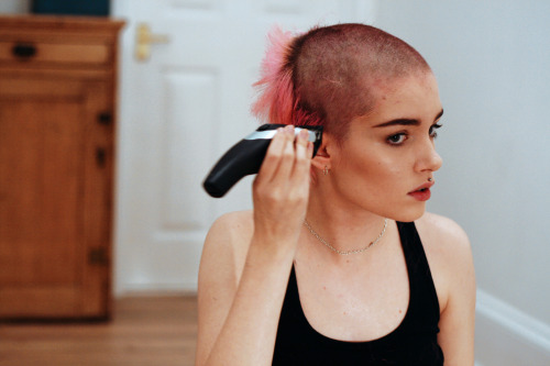liqxr: I shaved my head for an art project - my sister took photos of me shaving my head for her art project to discuss coping mechanisms of mental illness and the concept of femininity, it’s always been somewhat of a personal ritual to shave my head