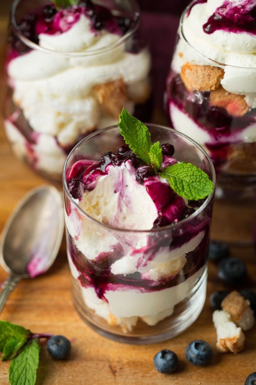 daily-deliciousness: Angel food cake trifles with cheesecake topping and blueberry sauce