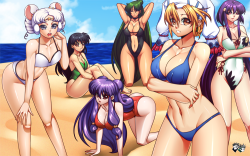 jadenkaiba:   “Let’s hit the beach girls~!”Commission for Kim-Hoyer of DeviantartBeach Girl Harems Characters From Left to Right:Sailor Iron Mouse - Pretty Soldier Sailor Moon Sailor StarsKagome Higurashi - Inu YashaSetsuna Meioh/Sailor Pluto -