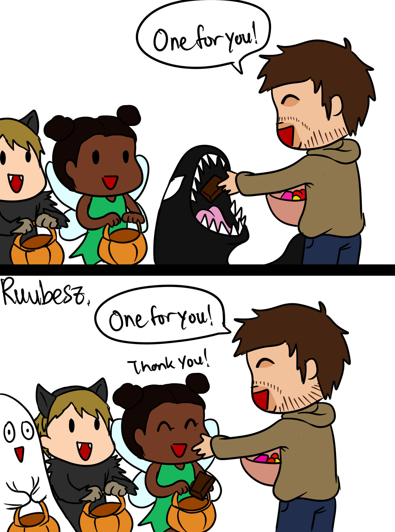 ruubesz-draws:  I saw a video of a dog doing this Happy Halloween!! 