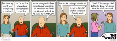 Not The Worst Comic #159: Family Secret
Other parents apparently have no problem giving this out to anyone who sets foot in their house, but I think that is crazy! In our house, this snippet of information is a tightly held secret, but I am currently...