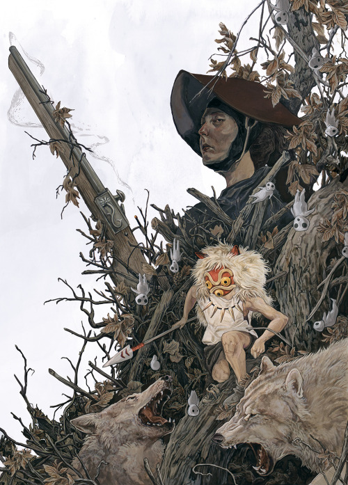 wardoggie:Princess Mononoke - AJ Frena, 2014. Acrylic and digital.This piece will be on display at H