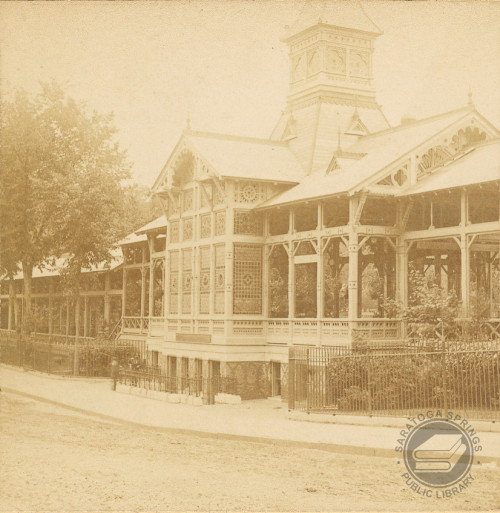 The fancy Queen Anne-style facade of the Congress Spring in the late 1870s. Image from the Saratoga 