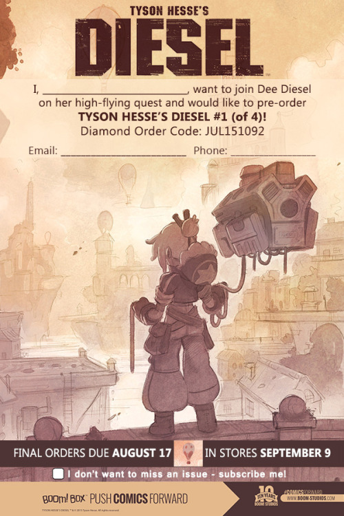 You can now order or subscribe to Diesel at your local comic shop!  It’s a new series but if you bri