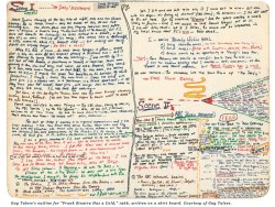 explore-blog:  Gay Talese’s outline for the 1966 classic Frank Sinatra Has a Cold, one of the best long-form magazine pieces ever penned, written on a shirt board.  (↬ The Paris Review)