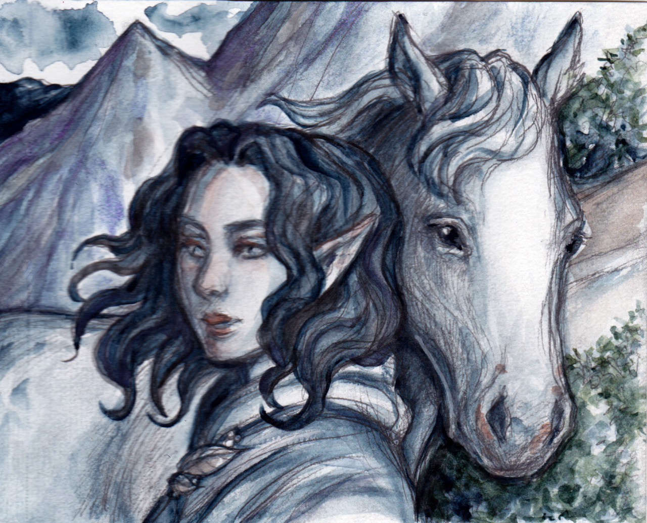 Aredhel (&amp; friend) for @finweanladiesweek. Watercolor. - Tumblr Pics