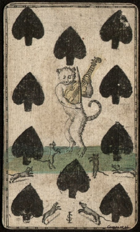 Porn Playing card, 1700s. Ten of spades with cat photos