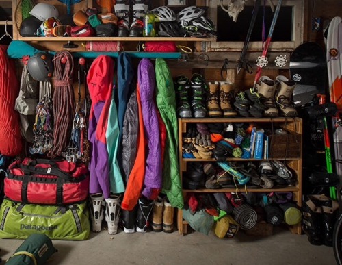 toppingout:  pumpkinicedcoffee:  wolozo:  Drool worthy gear closet  lol look it’s the eroom but with pataguccis…  Getting there! Thanks dad for the new rope and Chacos. Thank you Herman for the new locking carabiners! 