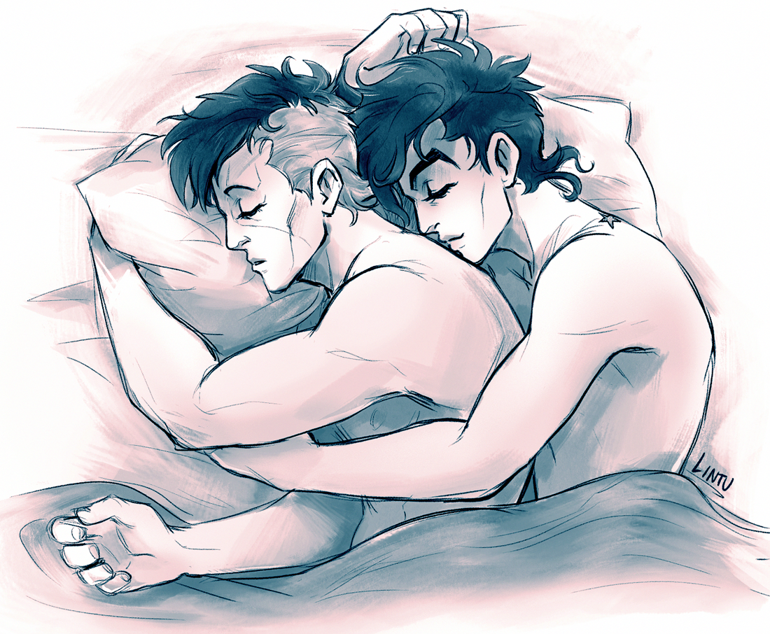 lintufriikki:  spooning is cute so naturally i had to draw that ;w; 