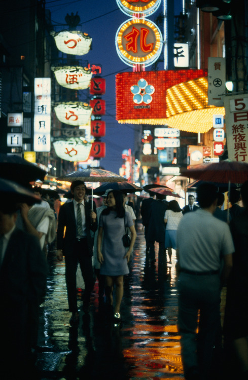 Pedestrians walk on bustling Dotombori Street in Osaka, Japan, March 1970.Photograph by Thomas J. Ab