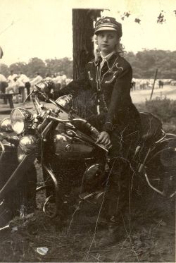 womenwhoride:  cir 1940s of a lovely lady in a great riding costume and a grand Indian motorcycle.