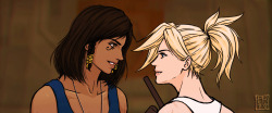 trixdraws:  Fareeha steps onto the mats and easily catches the staff that Angela tosses towards her. “Please don’t hold back, Ranger Ziegler,” she says, and spins the staff in one hand. Inspired by another really good pharmercy fic recommended to