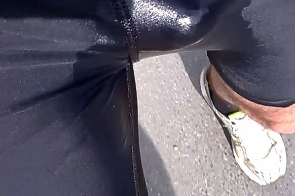 soakingf: Pissing while running Plot: I wet my black asics sport pants while running.