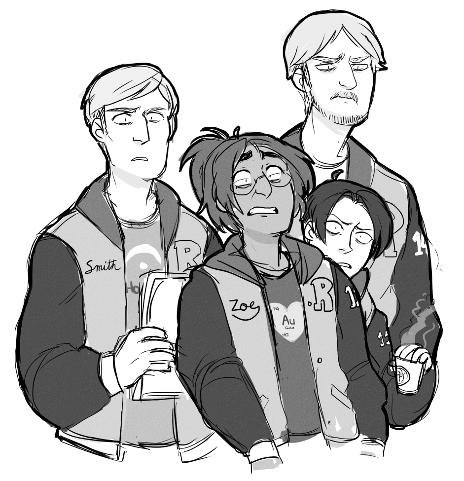 erenyeagerbomb:  i wanted to draw letterman jackets and my ot4 and funny faces so