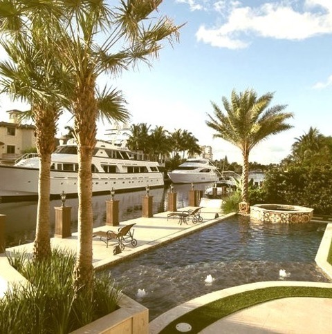 Fountain In MiamiAn Illustration Of A Medium-sized, Modern Backyard Fountain With A Custom-shaped Pool.