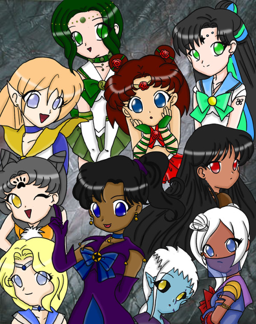 Chibi group image of a bunch of my friends’ Otaku Senshi! &lt;3Sailor Moon &copy; Naok