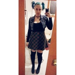 Punk Princess 💙 #Punk #Princess #Tartan #Plaid #Thighhighsocks #Denim #Ootd #Bluehair