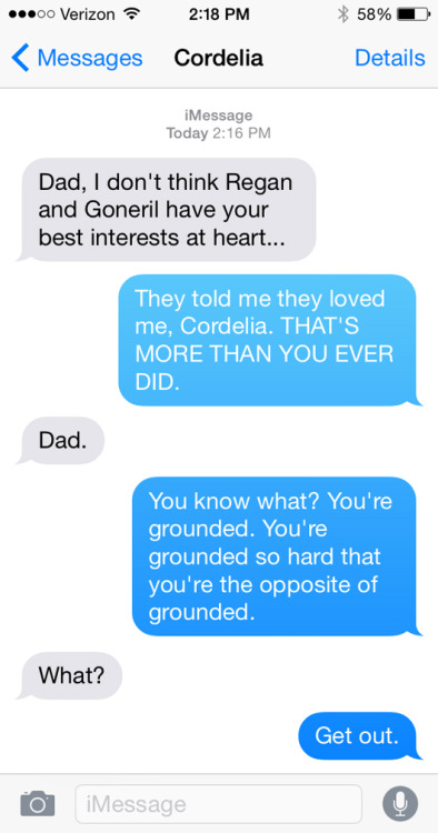 abbie-a-aaronson:Texts from Shakespeare plays characters ^_^(from SparkNotes’ SparkLife)
