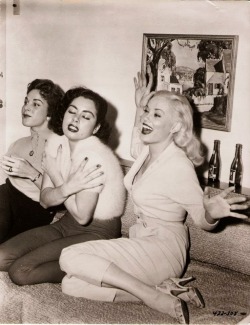 anything-classic:   Valerie Reynolds, Jeanne Carmen and Mamie Van Doren at the “Untamed Youth” post-premier party, 1957. 