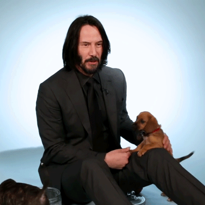 pajamasecrets: Keanu Reeves playing with puppies!