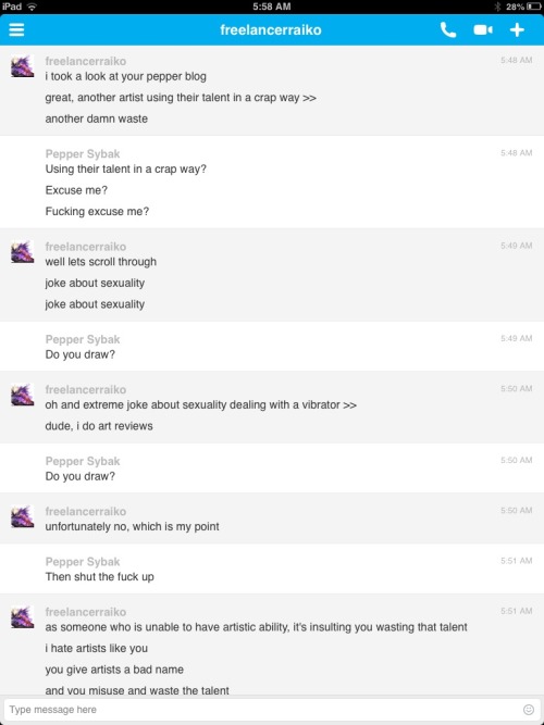 kinkycultershy:  pepper-sybak:  This really made me depressed… Seriously.  This guy http://freelancerraiko.tumblr.com/ He does art “reviews” But doesn’t draw. I’m sorry… But the next Pepper update might be a while…  MOD: This guy has no