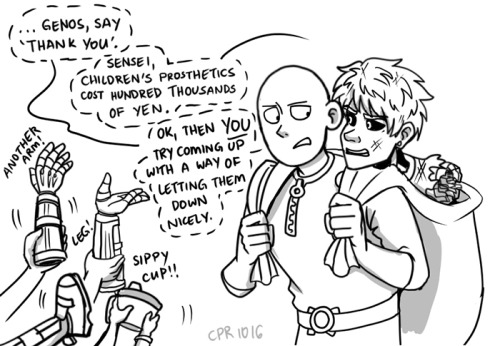 cprartsalot:Eventually, Genos pointed out that their prosthetics couldn’t proportionally fit him any