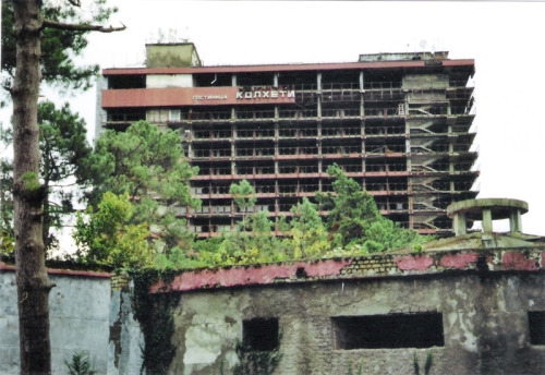 An abandoned hotel by the Black Sea in Kobuleti, Georgia (former Soviet Union). Shot on film with an