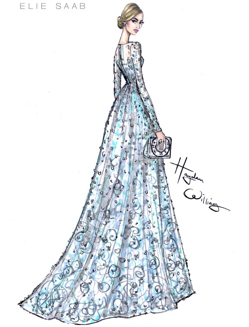 haydenwilliamsillustrations: The lovely Lily James wearing ELIE SAAB Couture to the Cinderella premi