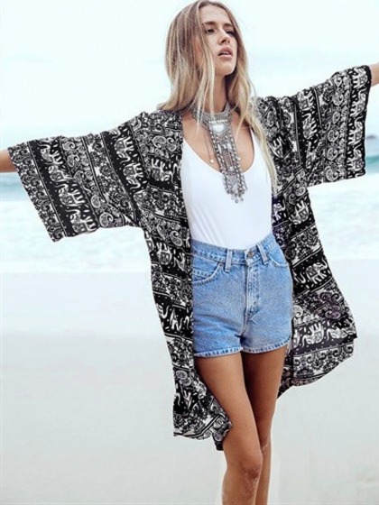 hipster-for-a-life: Dark Blue Tribe Pattern ¾ Sleeve Loose KimonoGrungeHipster