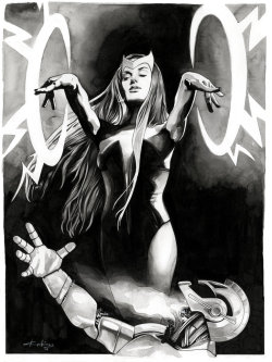 comicsforever:  Scarlet Witch vs Ultron // artwork by Dimitris Koskinas (2016)