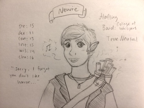 I CAN’T DRAW DIGITALLY so here’s me. The bard with a legendary bad dex, who can’t 