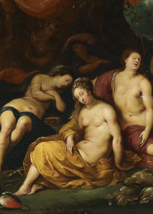 greuze:  Hendrick van Balen (1573-1632)Diana and her Nymphs after the hunt, overheard by satyrs (Detail)Oil on copper, 1620-25 