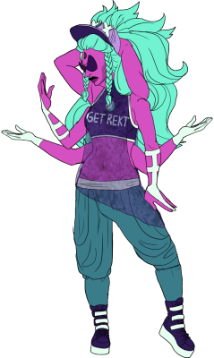 vintagehoneybees:  Alexandrite finished! I do not know what she’s wearing. All I know is I want it. The hat can be found on DollsKill (not these colors but its there) Gunna start working on Malachite, then Stevonnie and Rainbow Quartz cause I totally